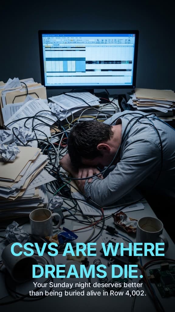 Late-night spreadsheet overload — the manual CSV grind vending teams leave behind